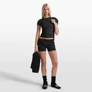 NikeSKIMS Ribbed Seamless damestop met korte mouwen - Zwart