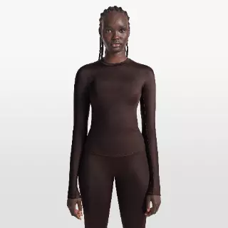 NikeSKIMS Shine top met ronde hals en lange mouwen voor dames - Bruin