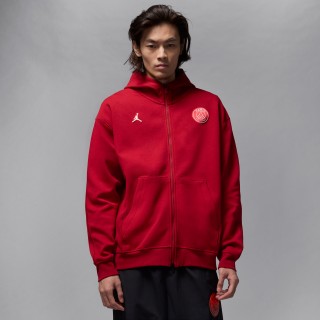 Paris Saint-Germain Hoop Fleece Dri-FIT herenhoodie met rits - Rood
