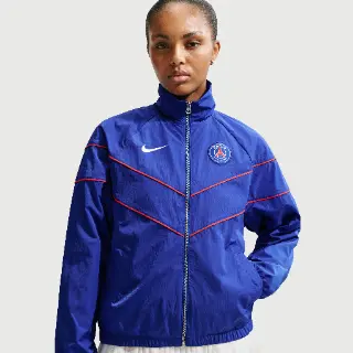 Paris Saint-Germain Windrunner Thuis Nike geweven Anthem-voetbaljack met uv-bescherming en rits over de hele lengte voor dames - Blauw