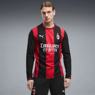 PUMA Authentiek AC Milan 26/27 thuisshirt met lange mouwen voor Heren, Zwart/Rood