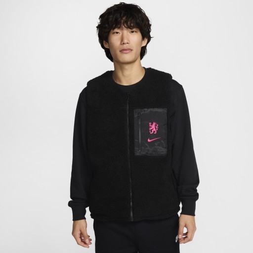 Chelsea FC Club Derde omkeerbare, winterse Nike voetbalbodywarmer voor heren - Zwart