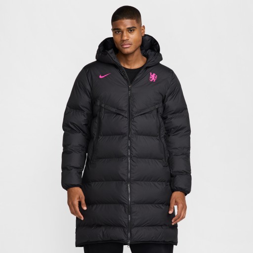 Chelsea FC Strike Windrunner PrimaLoft® Nike Storm-FIT voetbalparka met capuchon voor heren - Zwart