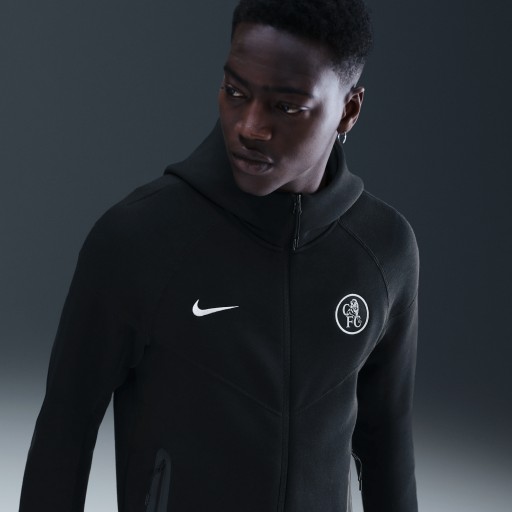 Chelsea FC Tech Windrunner Nike Total 90 voetbaljack van fleece met rits over de hele lengte voor heren - Zwart