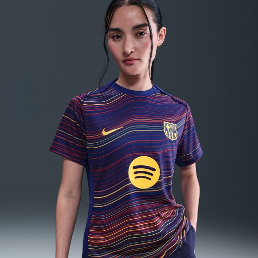 FC Barcelona Academy Pro Thuis Nike Dri-FIT warming-uptop met korte mouwen voor dames - Blauw