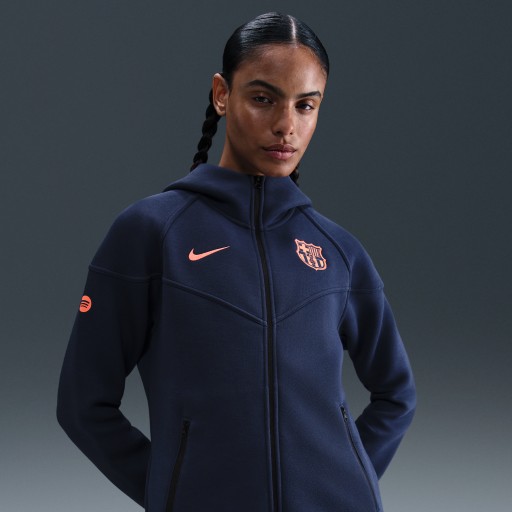 FC Barcelona Tech Windrunner Derde Nike Total 90 voetbalhoodie van fleece met rits voor dames - Blauw