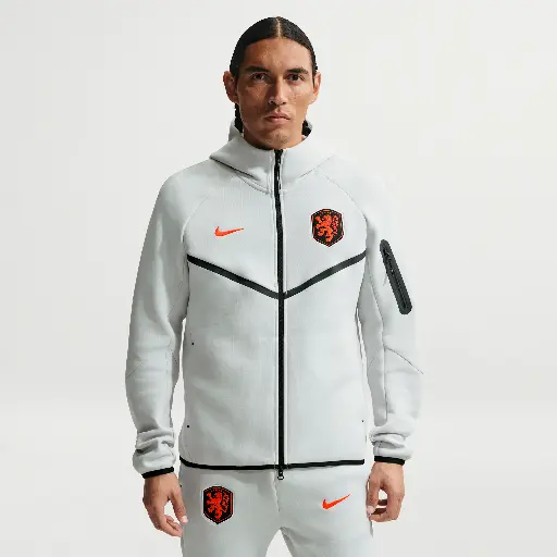 Nederland Tech Fleece Windrunner Nike voetbalhoodie met rits over de hele lengte voor heren - Grijs