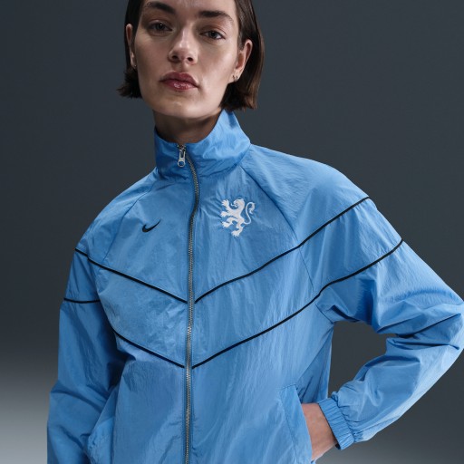 Nederland Windrunner Nike geweven voetbaljack met uv-bescherming voor dames - Blauw