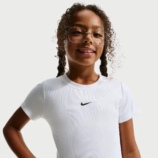 Nike aansluitend cropped geribd T-shirt voor meisjes - Wit