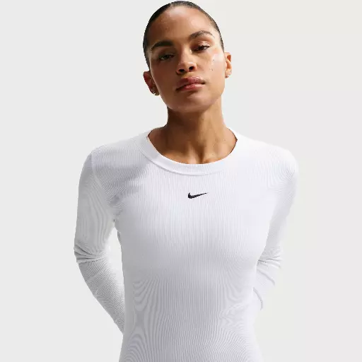 Nike aansluitend geribd T-shirt met lange mouwen voor dames - Wit
