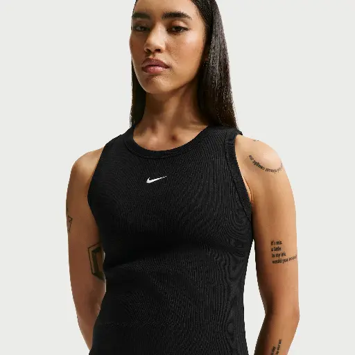 Nike aansluitende geribde tanktop voor dames - Zwart
