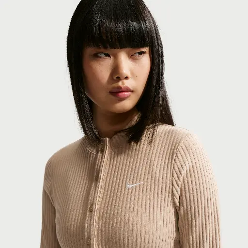 Nike Chill Knit aansluitend breed geribd vest voor dames - Bruin