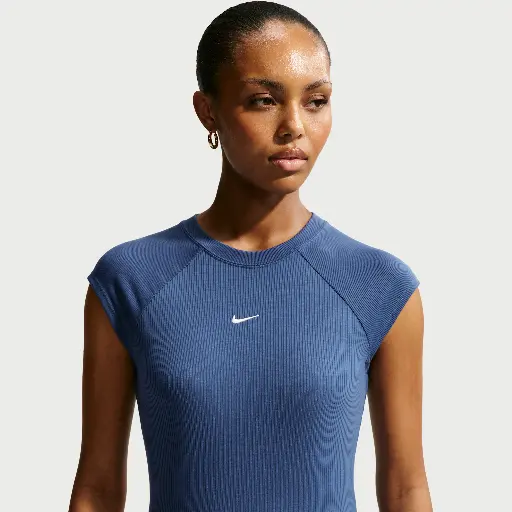 Nike Chill Knit strakke, geribde top met korte mouwen voor dames - Blauw