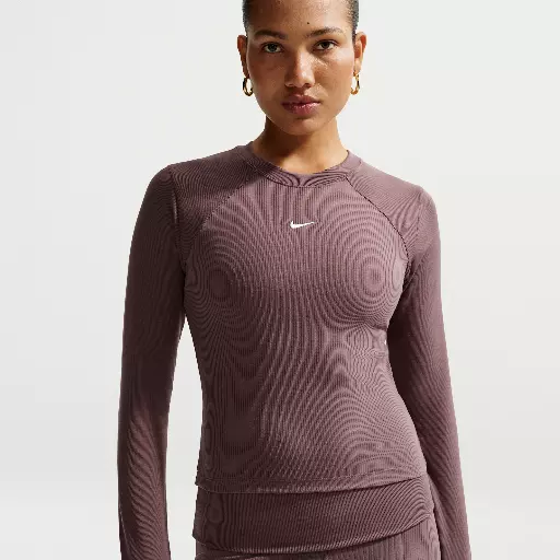 Nike Chill Knit strakke, geribde top met lange mouwen voor dames - Paars