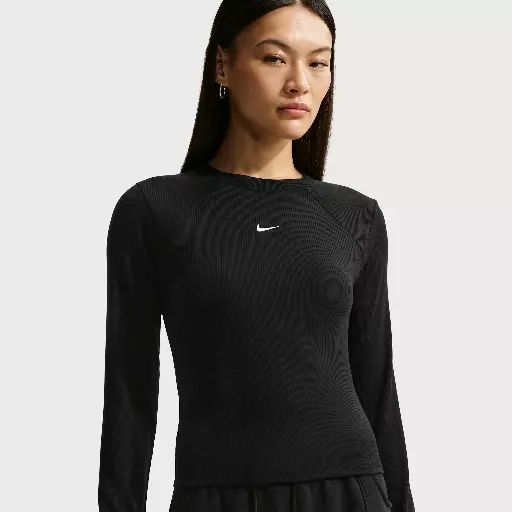Nike Chill Knit strakke, geribde top met lange mouwen voor dames - Zwart