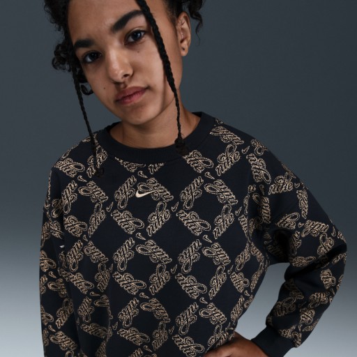 Nike Club Fleece oversized sweatshirt met ronde hals voor meisjes - Zwart
