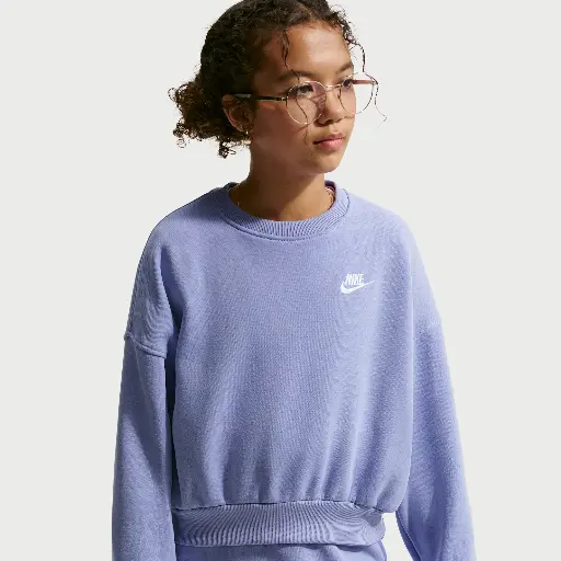 Nike Club Fleece sweatshirt met ronde hals en recht design voor meisjes - Paars