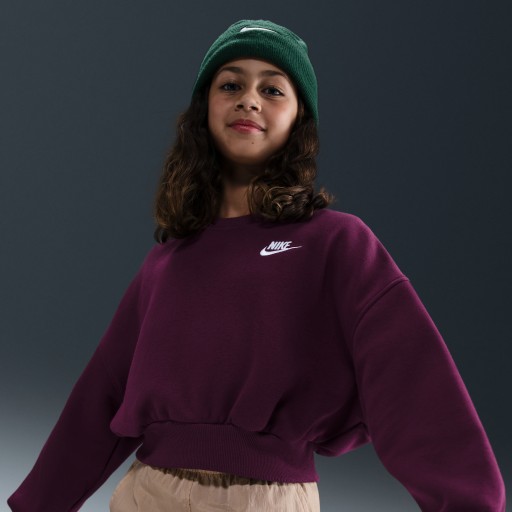 Nike Club Fleece sweatshirt met ronde hals en recht design voor meisjes - Rood
