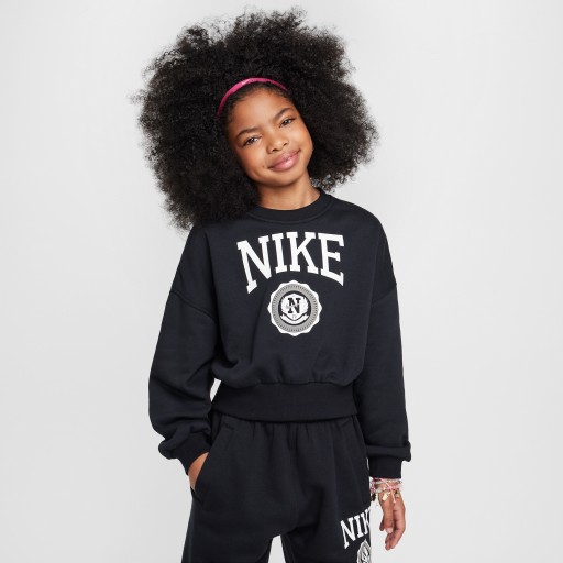 Nike Club sweatshirt van sweatstof met ronde hals voor meisjes - Zwart