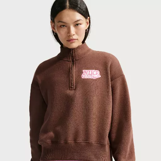 Nike oversized damestop van fleece met korte rits voor dames - Bruin