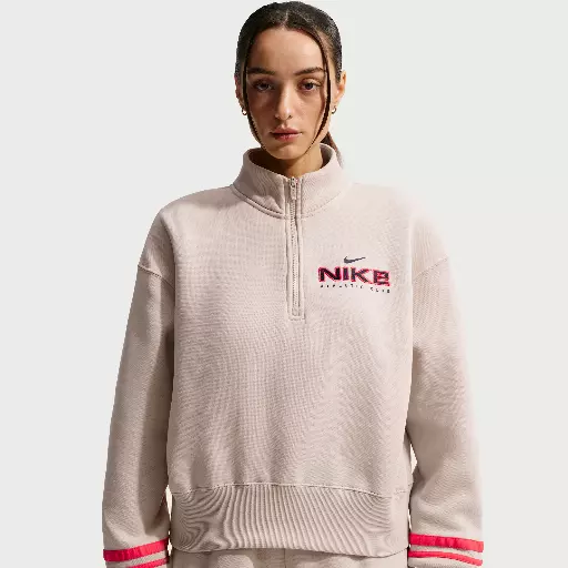 Nike oversized damestop van fleece met korte rits voor dames - Bruin