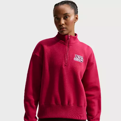 Nike oversized damestop van fleece met korte rits voor dames - Rood