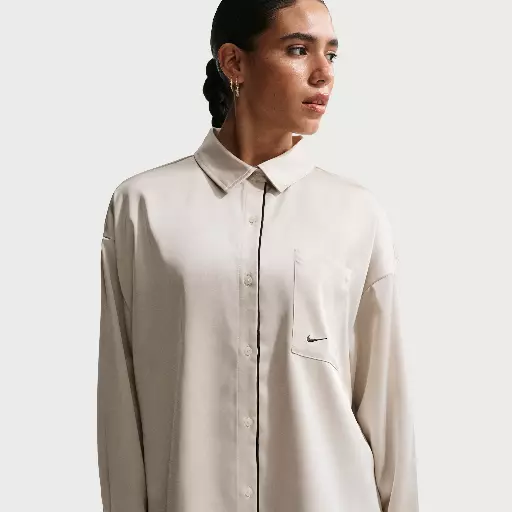 Nike oversized satijnen damestop met lange mouwen - Grijs