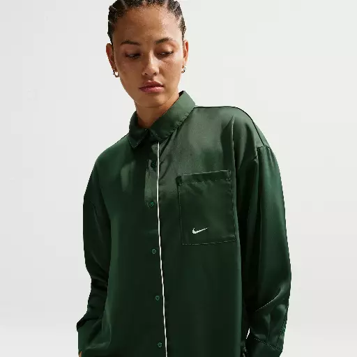 Nike oversized satijnen damestop met lange mouwen - Groen