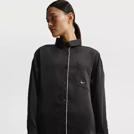 Nike oversized satijnen damestop met lange mouwen - Zwart