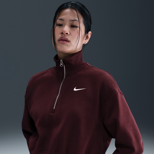 Nike Phoenix Fleece cropped sweatshirt met korte rits voor dames - Rood