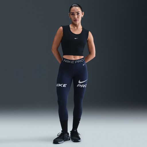 Nike Pro 7/8-legging met halfhoge taille, mesh vlakken en graphic voor dames - Blauw