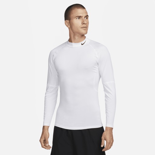 Nike Pro Dri-FIT fitnesstop met hoge hals en lange mouwen voor heren - Wit