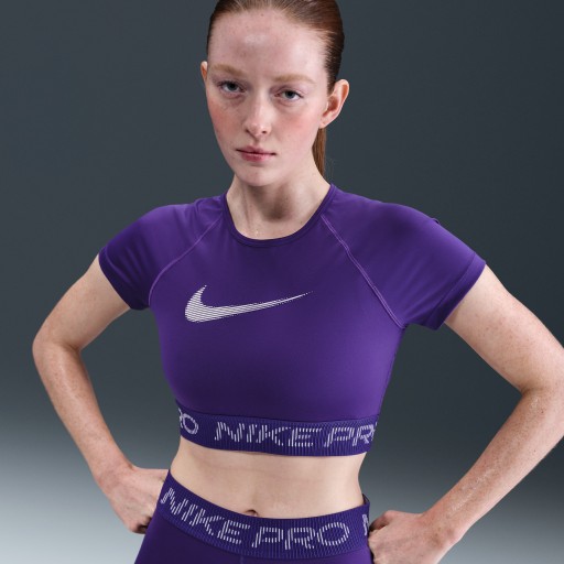 Nike Pro Dri-FIT korte damestop met korte mouwen en graphic - Paars