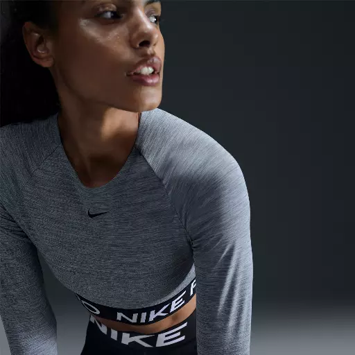 Nike Pro Dri-FIT korte top met lange mouwen voor dames - Grijs