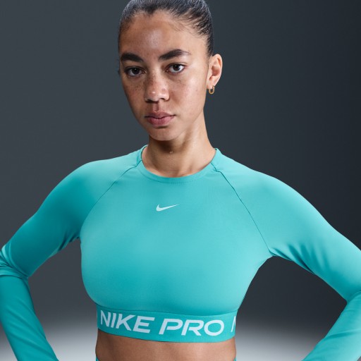 Nike Pro Dri-FIT korte top met lange mouwen voor dames - Groen