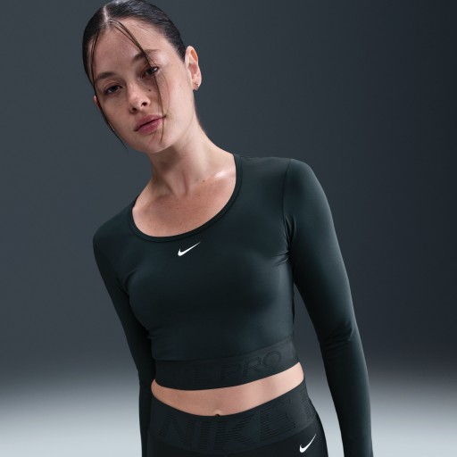 Nike Pro Dri-FIT korte top met lange mouwen voor dames - Groen