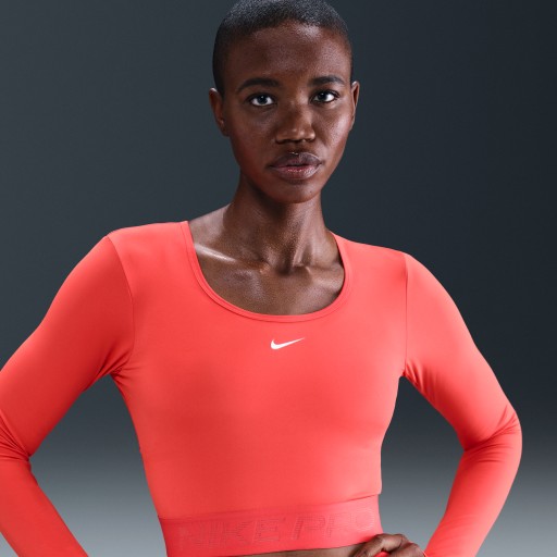 Nike Pro Dri-FIT korte top met lange mouwen voor dames - Rood