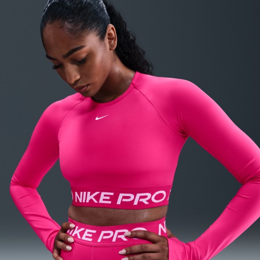 Nike Pro Dri-FIT korte top met lange mouwen voor dames - Roze