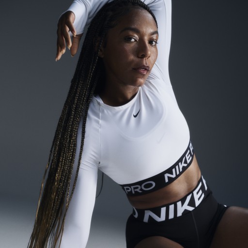 Nike Pro Dri-FIT korte top met lange mouwen voor dames - Wit