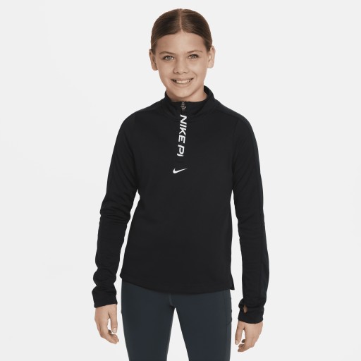 Nike Pro Dri-FIT meisjestop met lange mouwen en halflange rits - Zwart