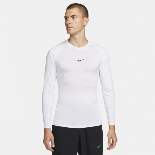 Nike Pro Dri-FIT strakke fitnesstop met lange mouwen voor heren - Wit