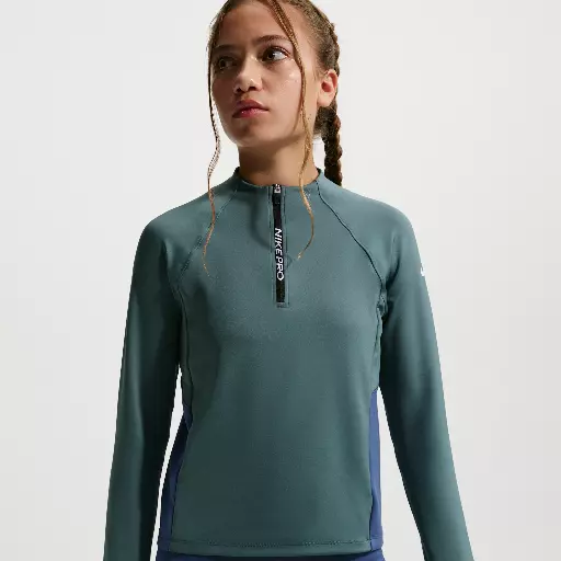 Nike Pro Dri-FIT top met halflange ritssluiting voor meisjes - Grijs