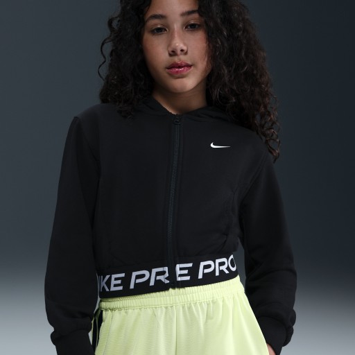 Nike Pro Fleece Dri-FIT hoodie met rits over de hele lengte voor meisjes - Zwart