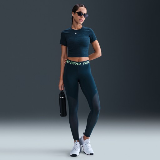 Nike Pro lange legging met halfhoge taille en mesh vlakken voor dames - Blauw