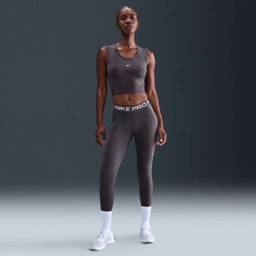 Nike Pro Legging met halfhoge taille en mesh vlakken voor dames - Grijs