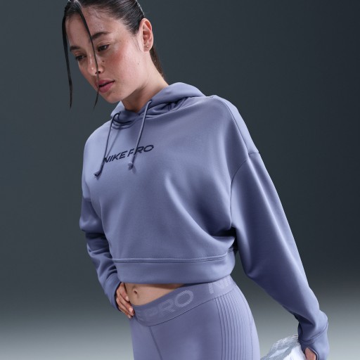 Nike Pro Therma-FIT oversized fleecehoodie voor dames - Blauw