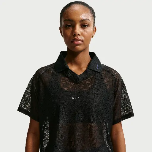 Nike ruimvallende poloshirt van jersey met kant voor dames - Zwart