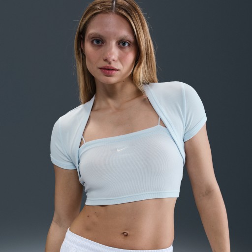 Nike Sportswear Chill Knit aansluitende, korte 2-in-1-damestop met mini-rib - Blauw