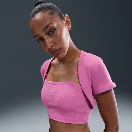 Nike Sportswear Chill Knit aansluitende, korte 2-in-1-damestop met mini-rib - Roze
