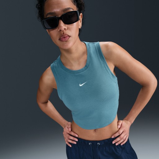 Nike Sportswear Chill Knit aansluitende, korte tanktop met mini-rib voor dames - Blauw